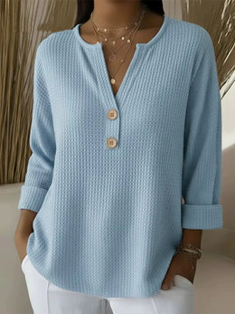FLASH SALE – Waffle Knit Button V-Neck Top | Free Delivery