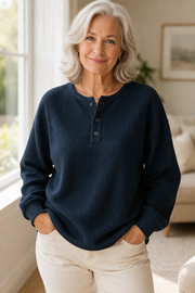 FLASH SALE - Waffle Knit Button Pullover | Free Delivery
