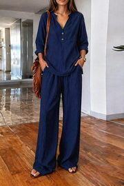 FLASH SALE - Effortless V-Neck Blouse & Wide Leg Pants Set | Free Delivery