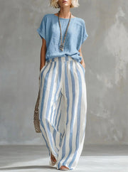 FLASH SALE - Effortless Striped Cotton Linen 2-Piece Set | Free Delivery
