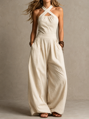 FLASH SALE - Cross-Neck Halter Wide-Leg Jumpsuit | Free Delivery