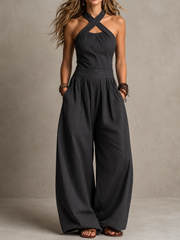 FLASH SALE - Cross-Neck Halter Wide-Leg Jumpsuit | Free Delivery
