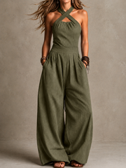 FLASH SALE - Cross-Neck Halter Wide-Leg Jumpsuit | Free Delivery